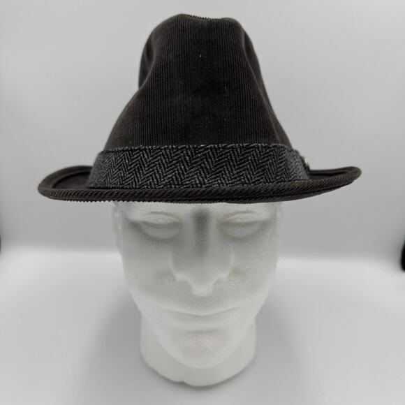 Paul Frank Brown Corduroy Fedora Hat Julius Monkey Herringbone Band Retro - Picture 3 of 10